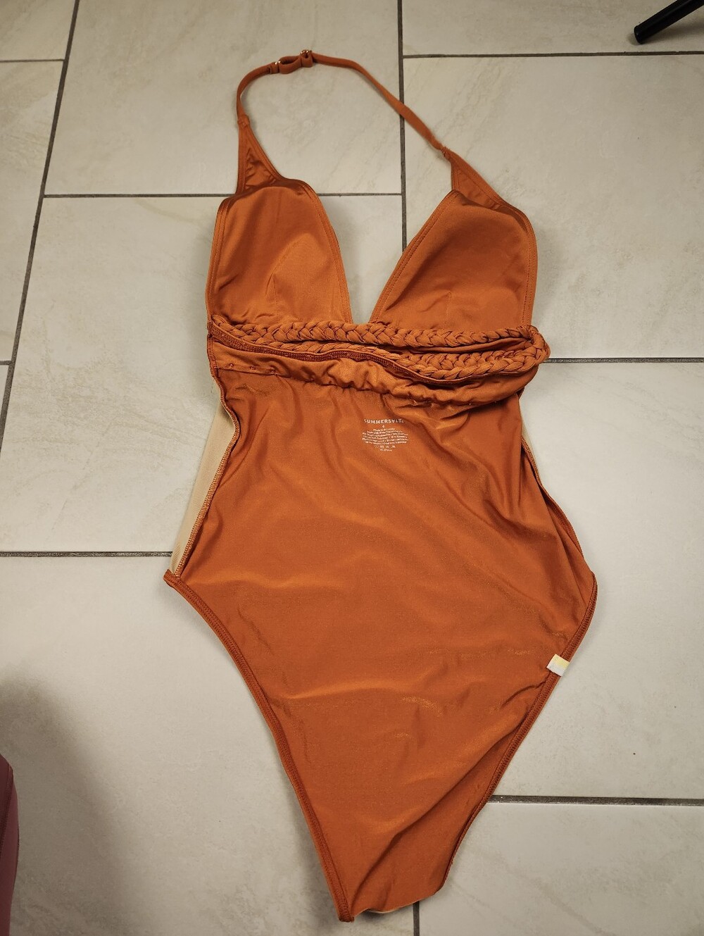 Summersalt Women The Braided Halter Plunge One Piece Swim Canyon Bron Orange 4 - Picture 7 of 15